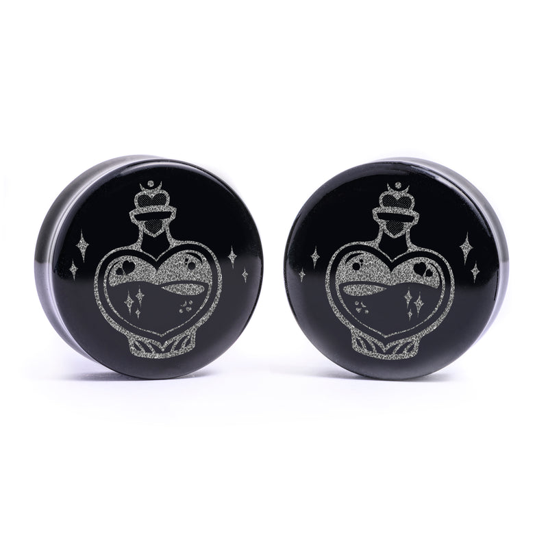 Plug / Gauge Love Potion - Verre noir | Face plate double évasé
