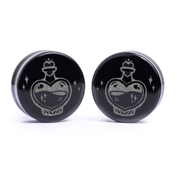 Love Potion Plug / Gauge - Black Glass | Flat Faced Double Flare