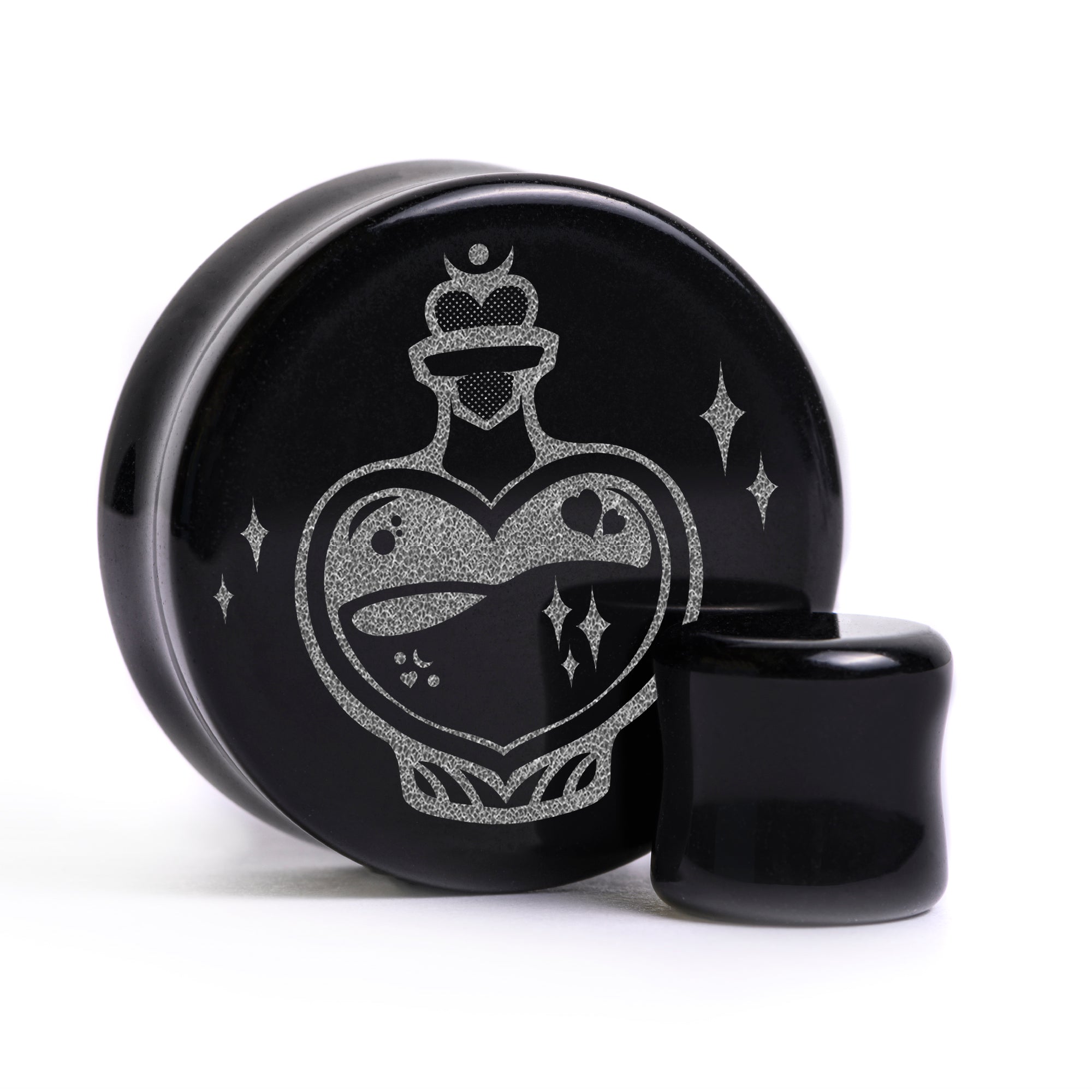 Liebestrank Plug / Gauge - Schwarzes Glas | Flach Gesichts Doppelflare