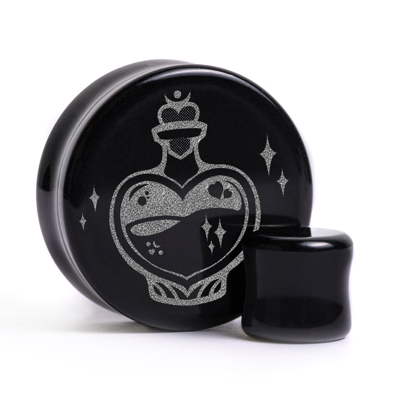 Plug / Gauge Love Potion - Verre noir | Face plate double évasé