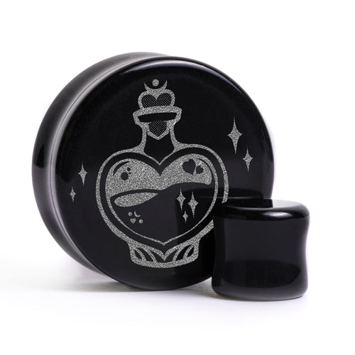 Love Potion Plug / Gauge - Black Glass | Flat Faced Double Flare