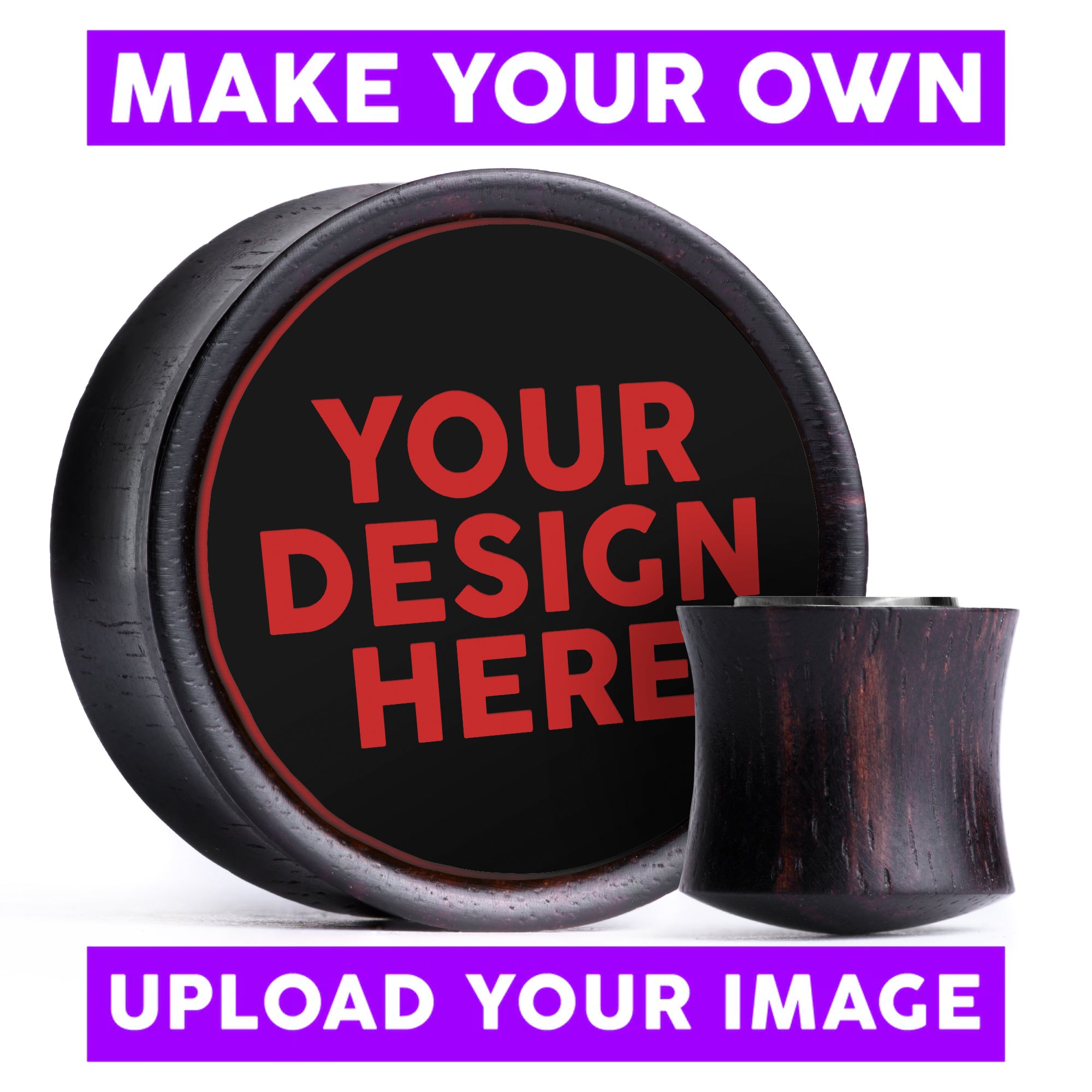 Make Your Own Plug / Gauge - Black & Red Inlay Ebony Wood | Convex Double Flare