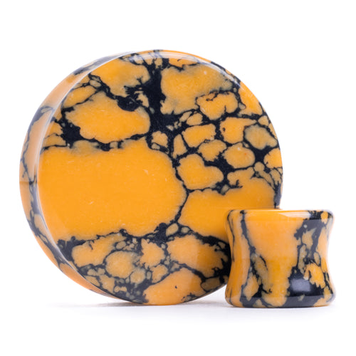 Marble Black & Orange Stone Plug / Gauge