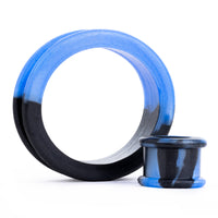 Tunnel d'oreille en silicone effet marbre bleu et noir