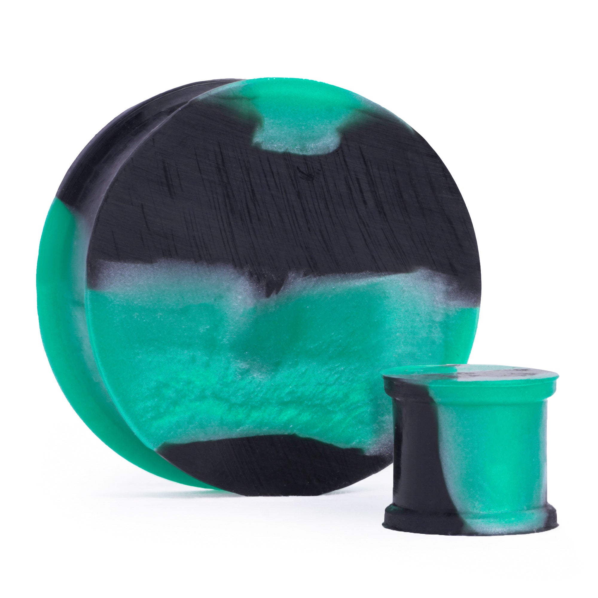Green & Black Solid Marble Effect Silicone Ear Stretching Plug / Gauge