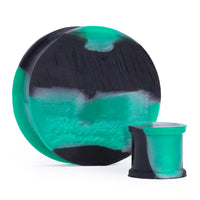 Plug / Gauge d'étirement d'oreille en silicone effet marbre uni vert et noir
