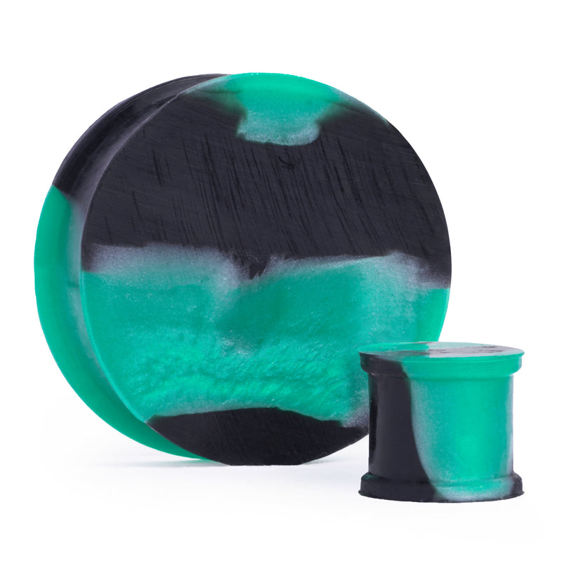 Plug / Gauge d'étirement d'oreille en silicone effet marbre uni vert et noir