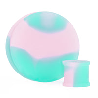 Plug / Gauge d'étirement d'oreille en silicone effet marbre plein vert clair & rose