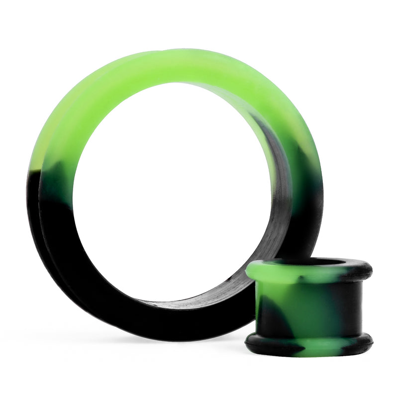 Tunnel d'oreille en silicone effet marbre vert néon et noir