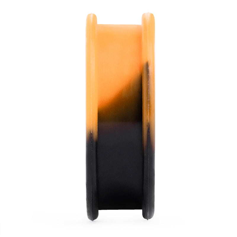 Tunnel d'oreille en silicone effet marbre orange et noir