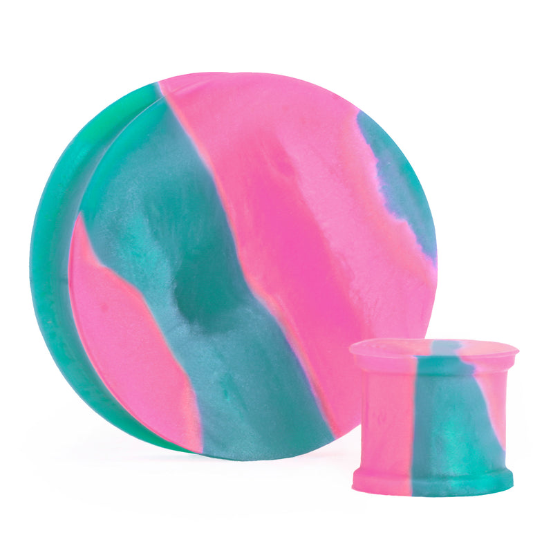 Plug / Gauge d'étirement d'oreille en silicone effet marbre plein rose & vert