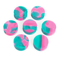 Plug / Gauge d'étirement d'oreille en silicone effet marbre plein rose & vert