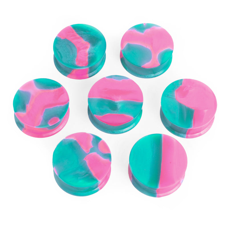 Plug / Gauge d'étirement d'oreille en silicone effet marbre plein rose & vert