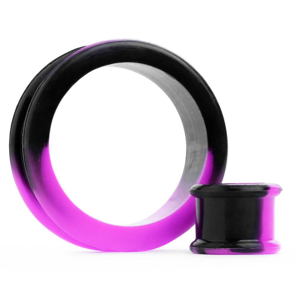 Marble Purple & Black Silicone Ear Tunnel - Flat Flare Two-Tone Silicone Ear Plugs / Gauges in 00g, 0g, 2g, 4g and more.
