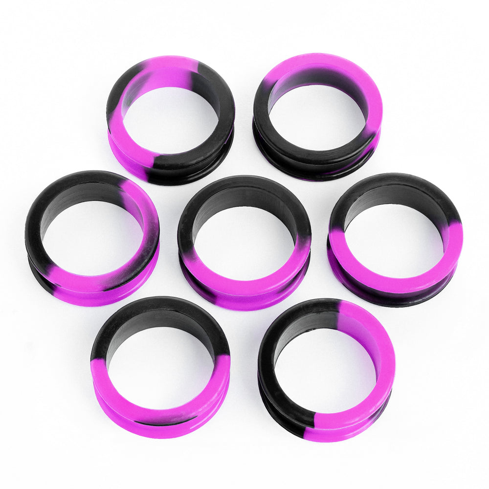 Marble Purple & Black Silicone Ear Tunnel - Flat Flare Two-Tone Silicone Ear Plugs / Gauges in 00g, 0g, 2g, 4g and more.
