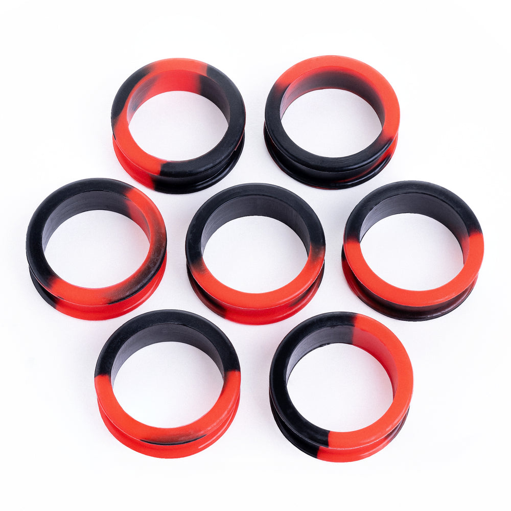 Marble Red & Black Silicone Ear Tunnel - Flat Flare Two-Tone Silicone Ear Plugs / Gauges in 00g, 0g, 2g, 4g and more.