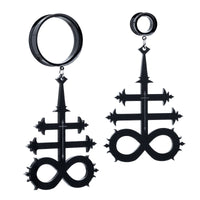 Boucles d'oreilles plug pendantes gothiques Leviathan Cross en acrylique noir mat