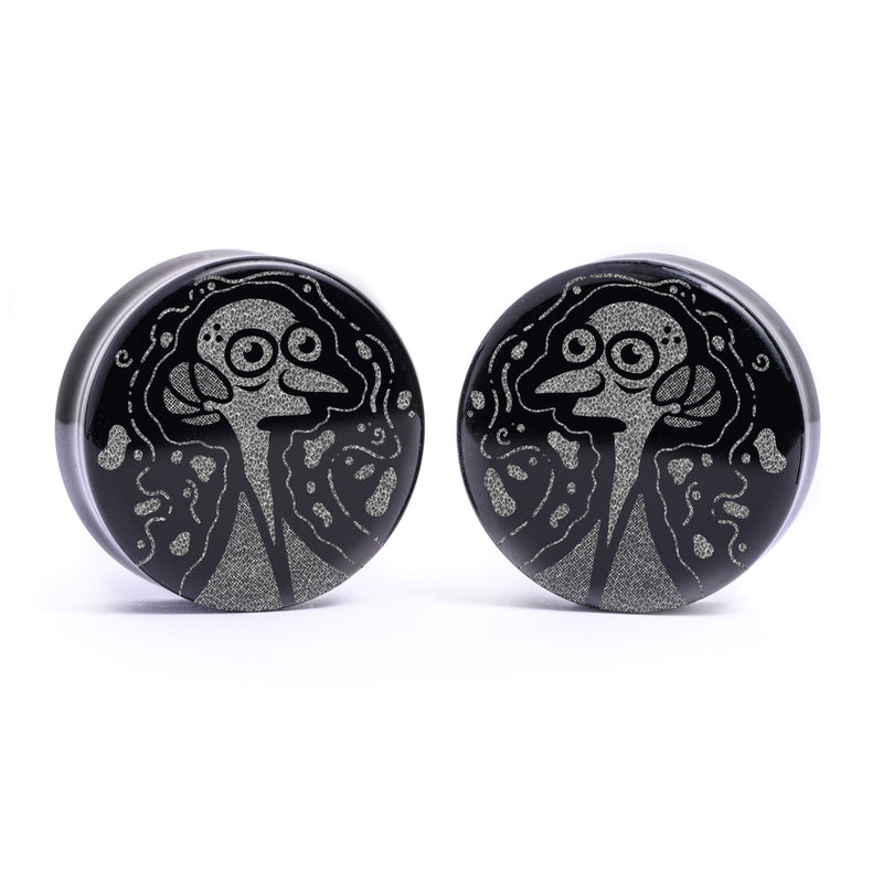 Plug / Gauge Mr Burns - Verre noir | Face plate double évasé