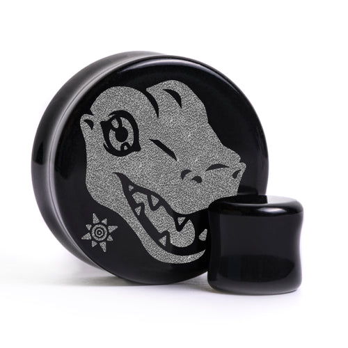 Agumon Digimon Plug / Gauge - Black Glass | Flat Faced Double Flare