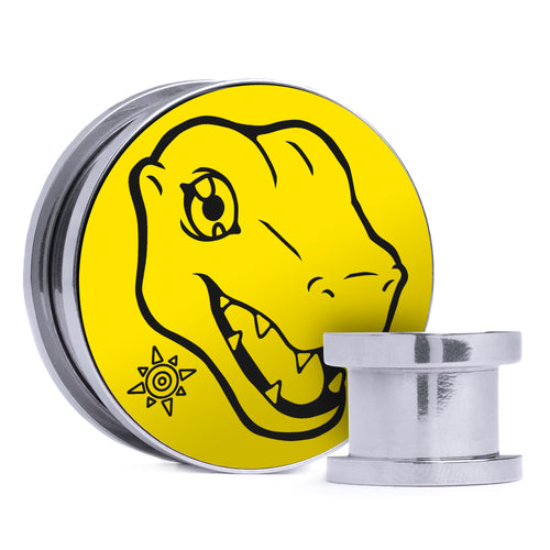 Agumon - Yellow & Black Inlay Steel Screw Back / Plug / Gauge