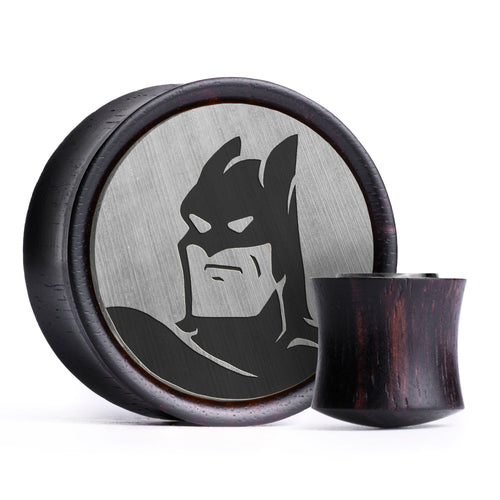 Batman 92 Plug / Gauge - Green & White Inlay Ebony Wood | Convex Double Flare