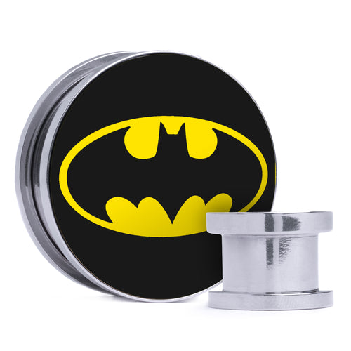 Batman Logo - Yellow & Black Inlay Steel Screw Back / Plug / Gauge