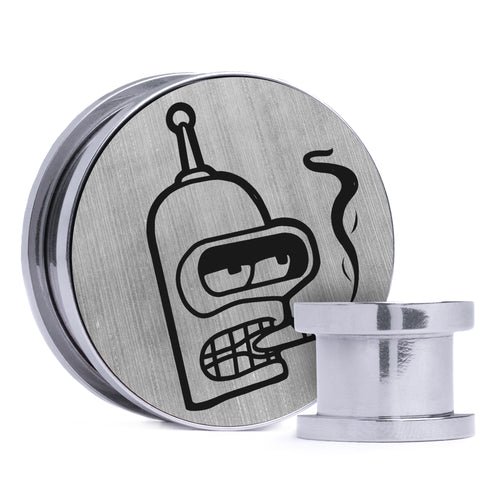 Bender - Brushed Silver & Black Inlay Steel Screw Back / Plug / Gauge