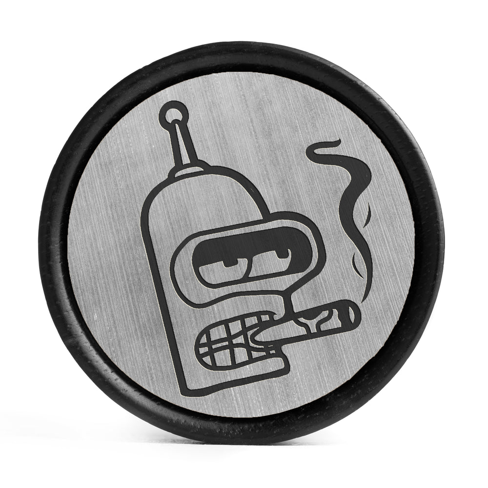 Bender Futurama Plug / Gauge - Silver & Black Inlay Ebony Wood | Convex Double Flare - Lasered To Order In House At Custom Plugs HQ