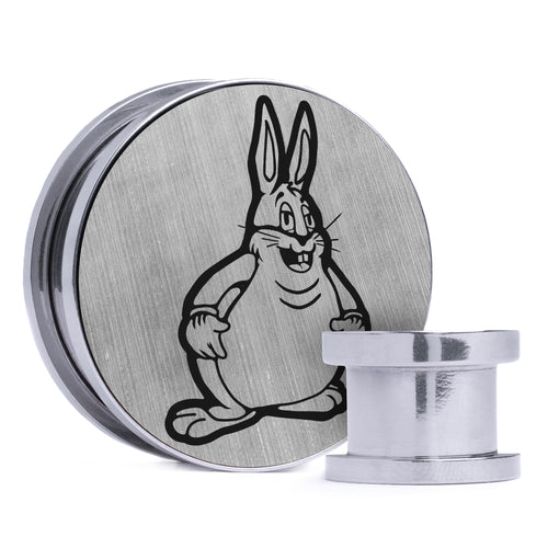 Big Chungus - Brushed Silver & Black Inlay Steel Screw Back / Plug / Gauge