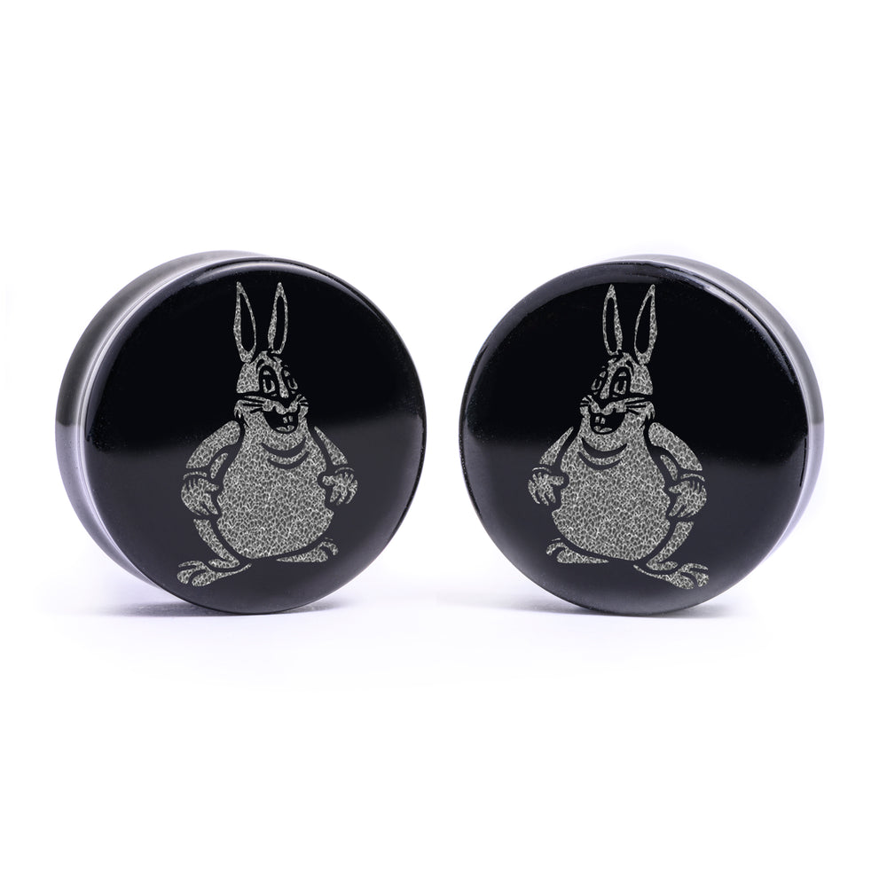 Big Chungus Plug / Gauge - Black Glass | Flat Faced Double Flare - Lasered To Order In House At Custom Plugs HQ