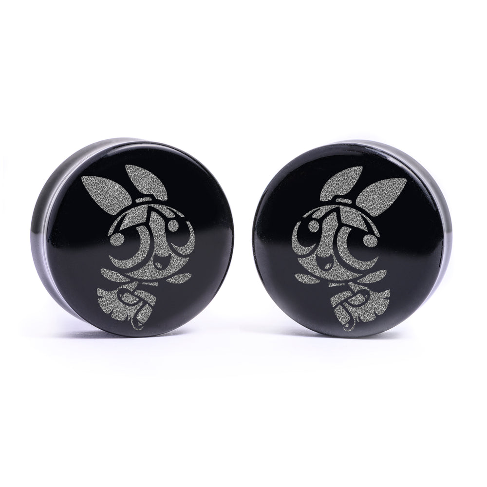 Blossom Plug / Gauge - Black Glass | Flat Faced Double Flare - Lasered To Order In House At Custom Plugs HQ