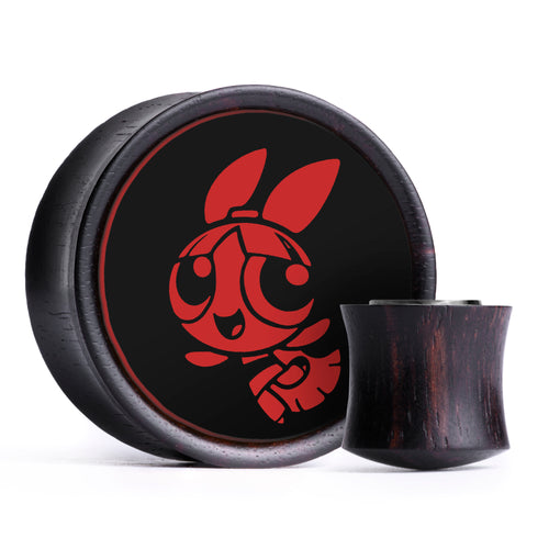 Blossom Plug / Gauge - Green & White Inlay Ebony Wood | Convex Double Flare