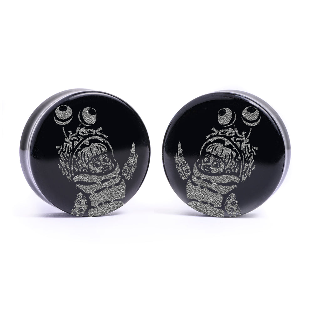Boo Plug / Gauge - Black Glass | Flat Faced Double Flare - Lasered To Order In House At Custom Plugs HQ