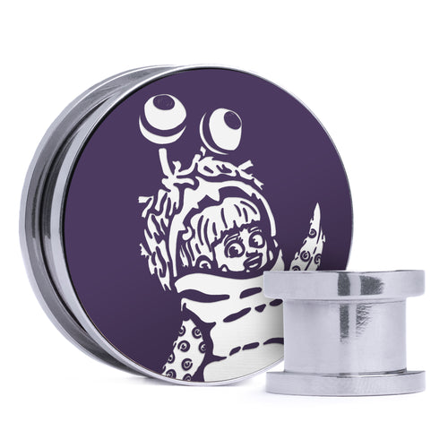 Boo - Purple & White Inlay Steel Screw Back / Plug / Gauge