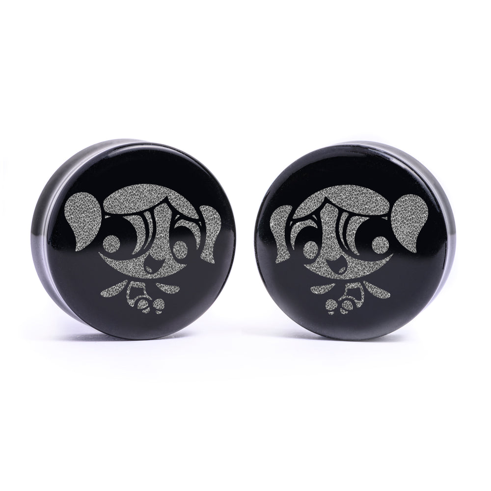 Bubbles Plug / Gauge - Black Glass | Flat Faced Double Flare - Lasered To Order In House At Custom Plugs HQ