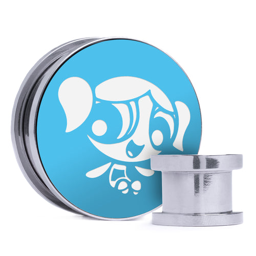 Bubbles - Light Blue & White Inlay Steel Screw Back / Plug / Gauge