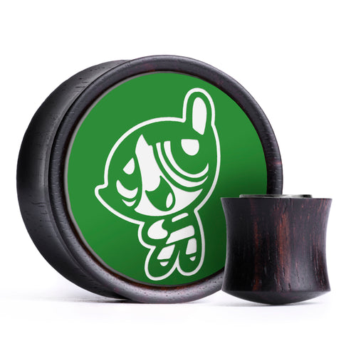 Buttercup Plug / Gauge - Green & White Inlay Ebony Wood | Convex Double Flare