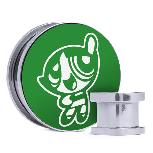 Buttercup - Green & White Inlay Steel Screw Back / Plug / Gauge