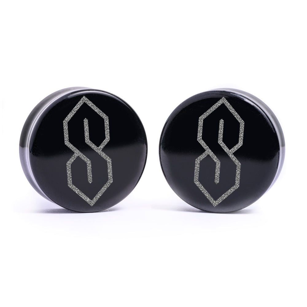 Cool S Plug / Gauge - Black Glass | Flat Faced Double Flare - Lasered To Order In House At Custom Plugs HQ
