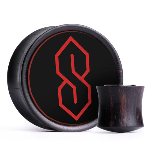 Cool S Plug / Gauge - Black & Red Inlay Ebony Wood | Convex Double Flare