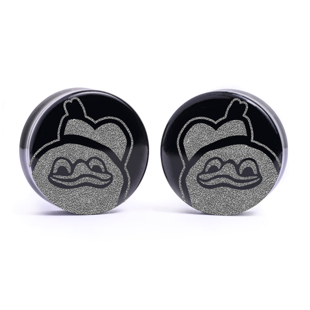 Dolan Duck Plug / Gauge - Black Glass | Flat Faced Double Flare - Lasered To Order In House At Custom Plugs HQ