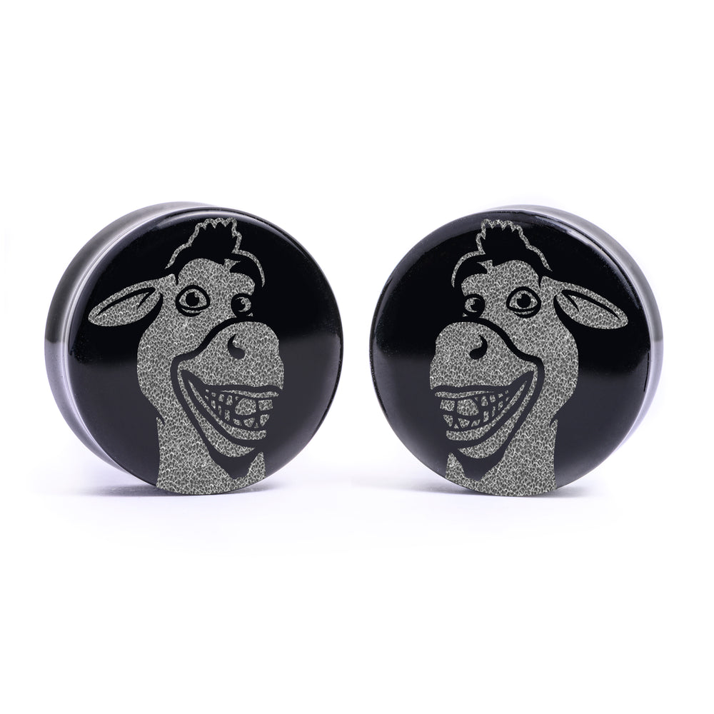 Donkey Plug / Gauge - Black Glass | Flat Faced Double Flare - Lasered To Order In House At Custom Plugs HQ