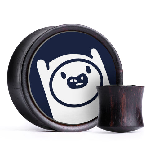 Finn The Human / Adventure Time Plug / Gauge - Blue & White Inlay Ebony Wood | Convex Double Flare