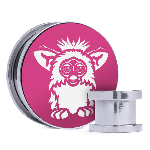 Furby - Pink & White Inlay Steel Screw Back / Plug / Gauge