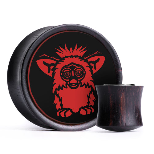 Furby Plug / Gauge - Black & Red Inlay Ebony Wood | Convex Double Flare