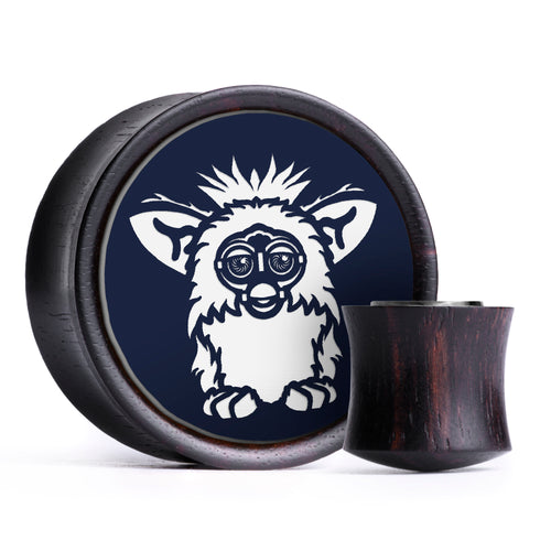 Furby Plug / Gauge - Blue & White Inlay Ebony Wood | Convex Double Flare