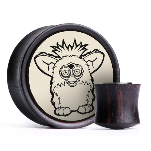 Furby Plug / Gauge - Ivory & Black Inlay Ebony Wood | Convex Double Flare