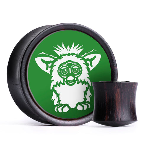Furby Plug / Gauge - Green & White Inlay Ebony Wood | Convex Double Flare