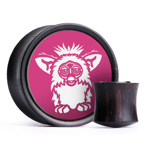 Furby Plug / Gauge - Pink & White Inlay Ebony Wood | Convex Double Flare