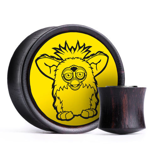 Furby Plug / Gauge - Yellow & Black Inlay Ebony Wood | Convex Double Flare